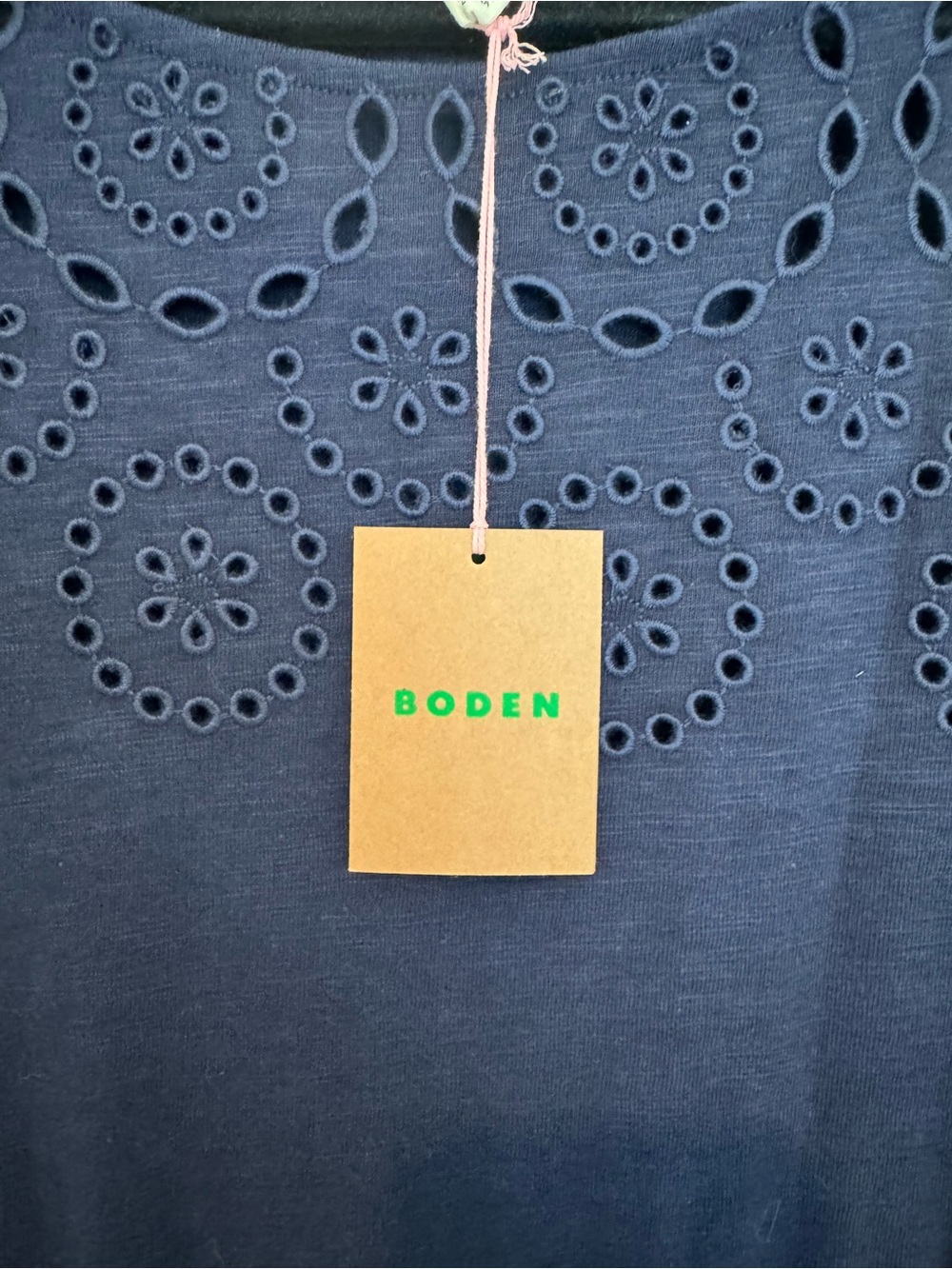 Boden Florrie Embroidered Eyelet Cap Sleeve Cotton Navy Blue Jersey Dress - Picture 8 of 9